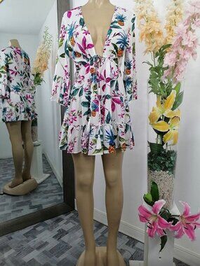 NWT Blue Island Floral Ruffle Beach Cover-Up Dress, Size